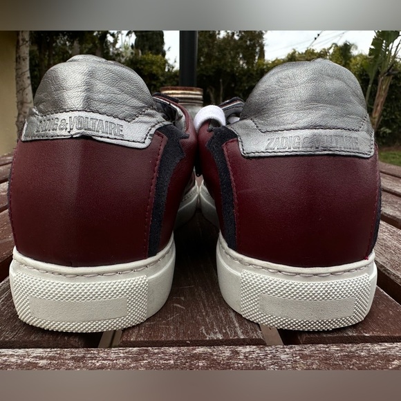 Zadig & Voltaire ZV1747 Flash Low Top Sneakers Burgundy Leather Size 38 - Picture 6 of 12